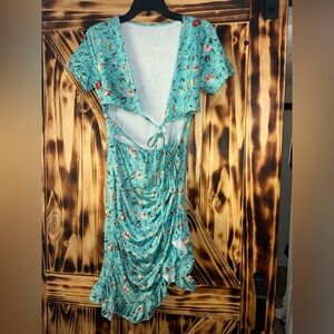 Floral Teal Wrap Dress